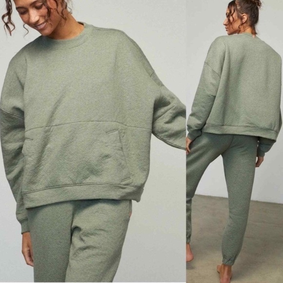 Lunya | Restore Double Faced Crew Pullover Sweatshirt | Green | XS/S - Picture 1 of 14